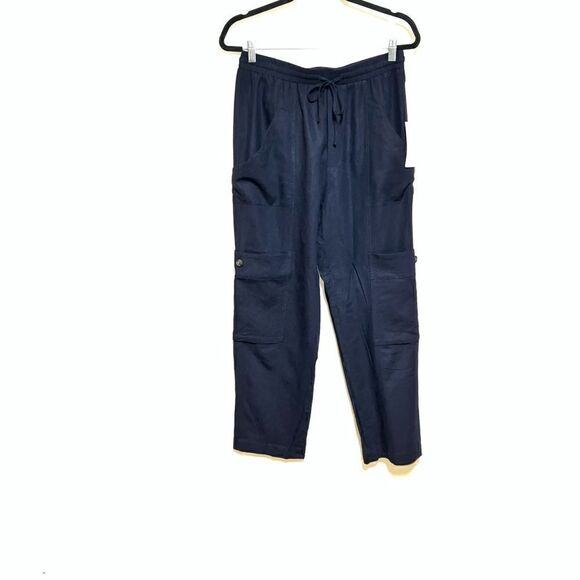 NWT Anthropologie Joie Navy Linen Pull on Relaxed Cargo Ankle Pants Womens Sz M - Picture 2 of 8